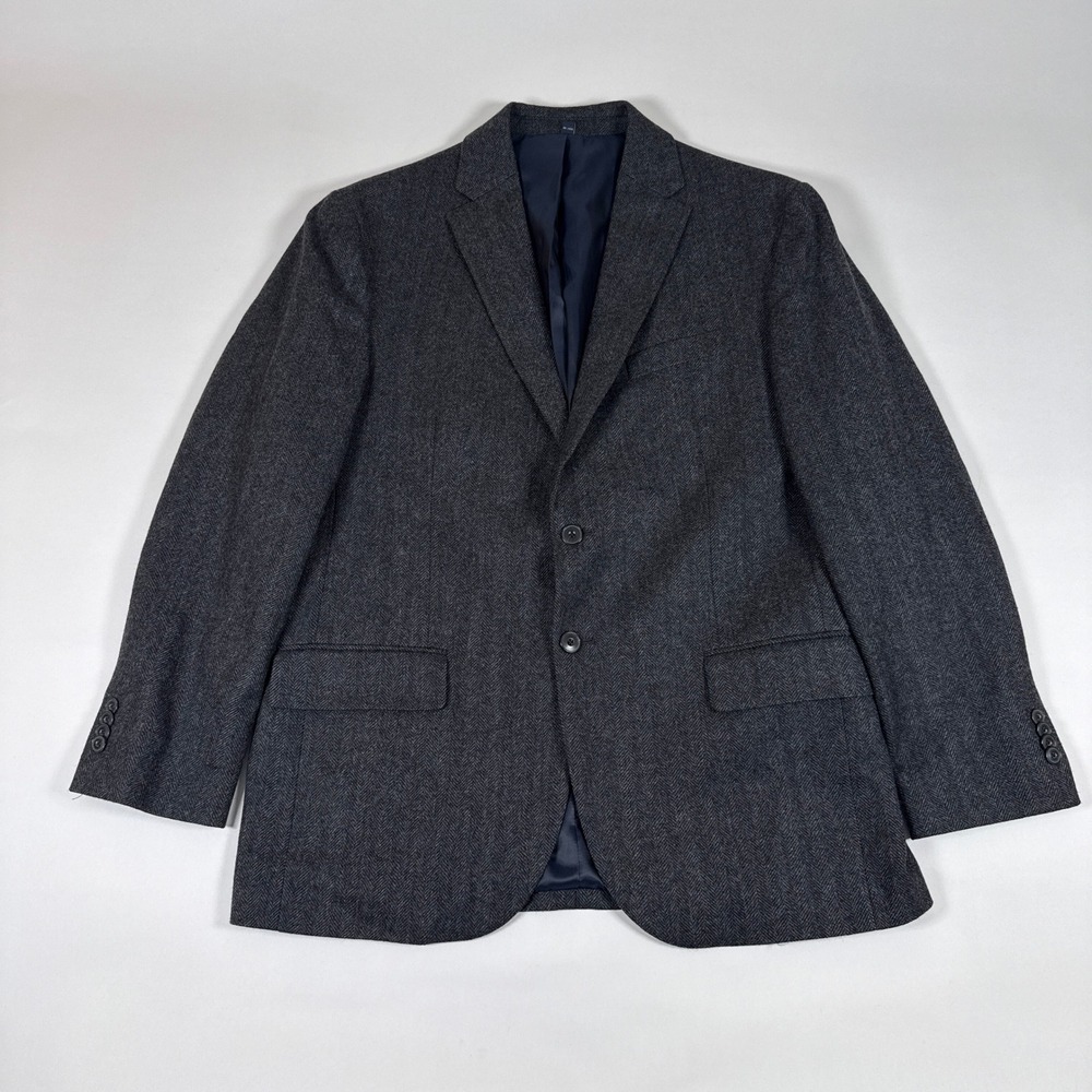 Jos A Bank Sport Coat Mens 42R Gray Herringbone 100% Wool Tailored Fit Blazer